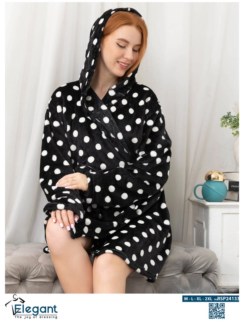 Elegant Polar Mini Robe - Black Dots - Image 3